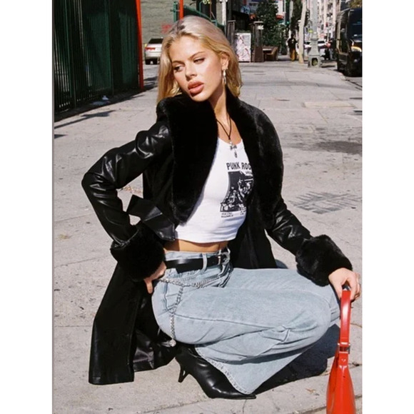 Lioness BROOKLYN Black Vegan Long Coat Size S - Picture 6 of 7